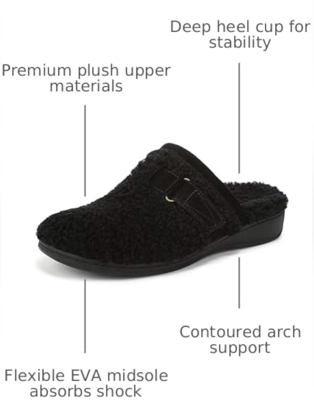 Vionic womens Izzy Mule Slippers Size 9 Cozy Black faux-shearling - Picture 4 of 15